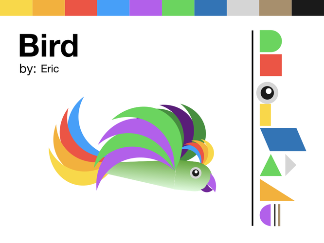 A parrot made with shapes in Keynote.