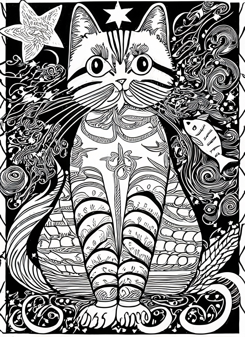 AI generated coloring page of a cat