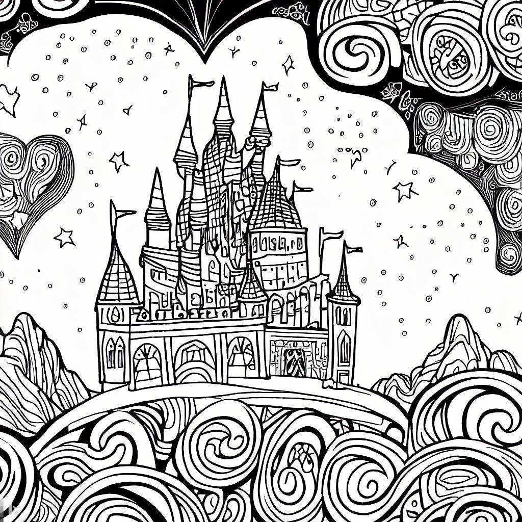 AI generated coloring page of a castle