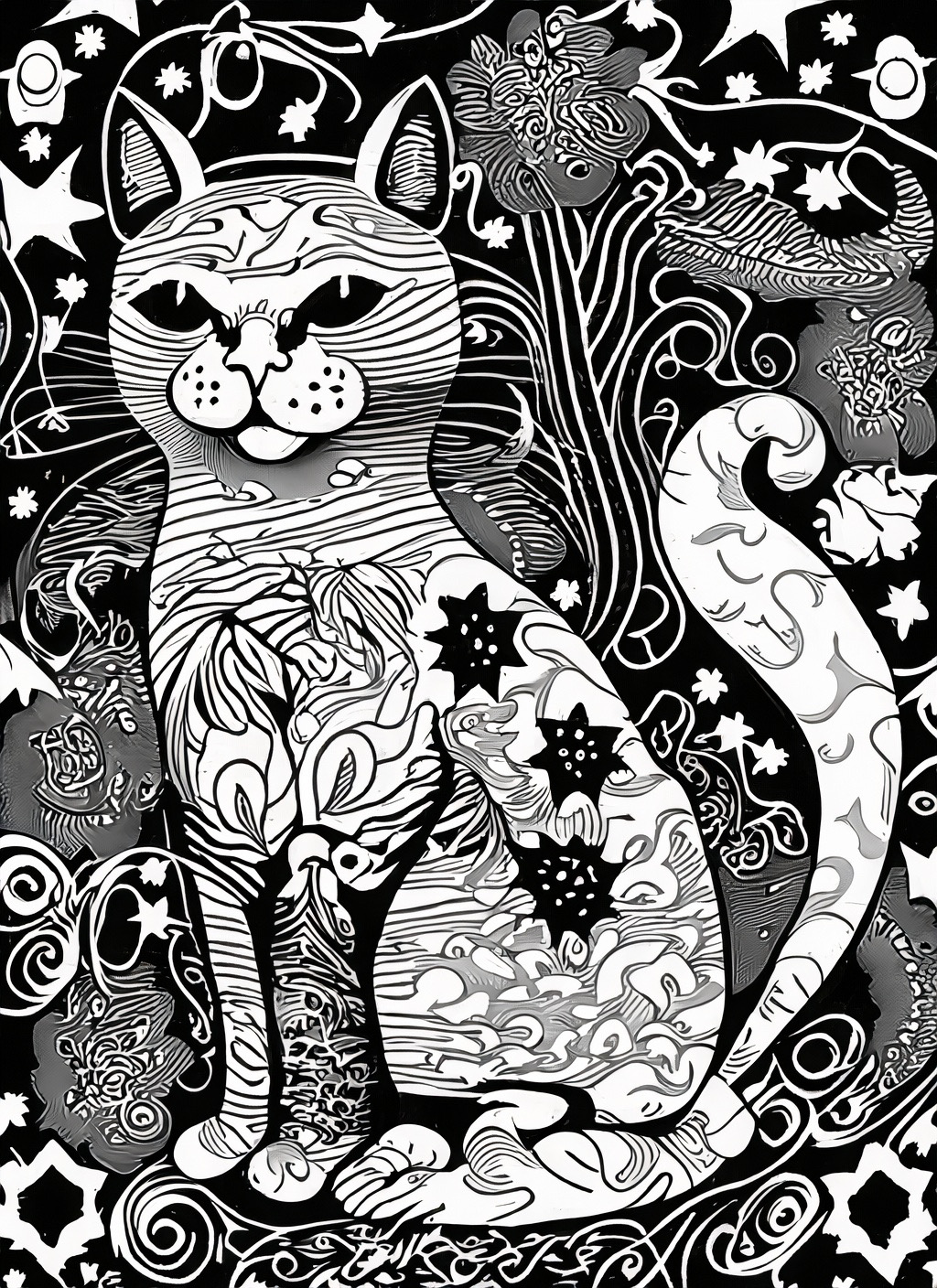 AI generated coloring page of a cat