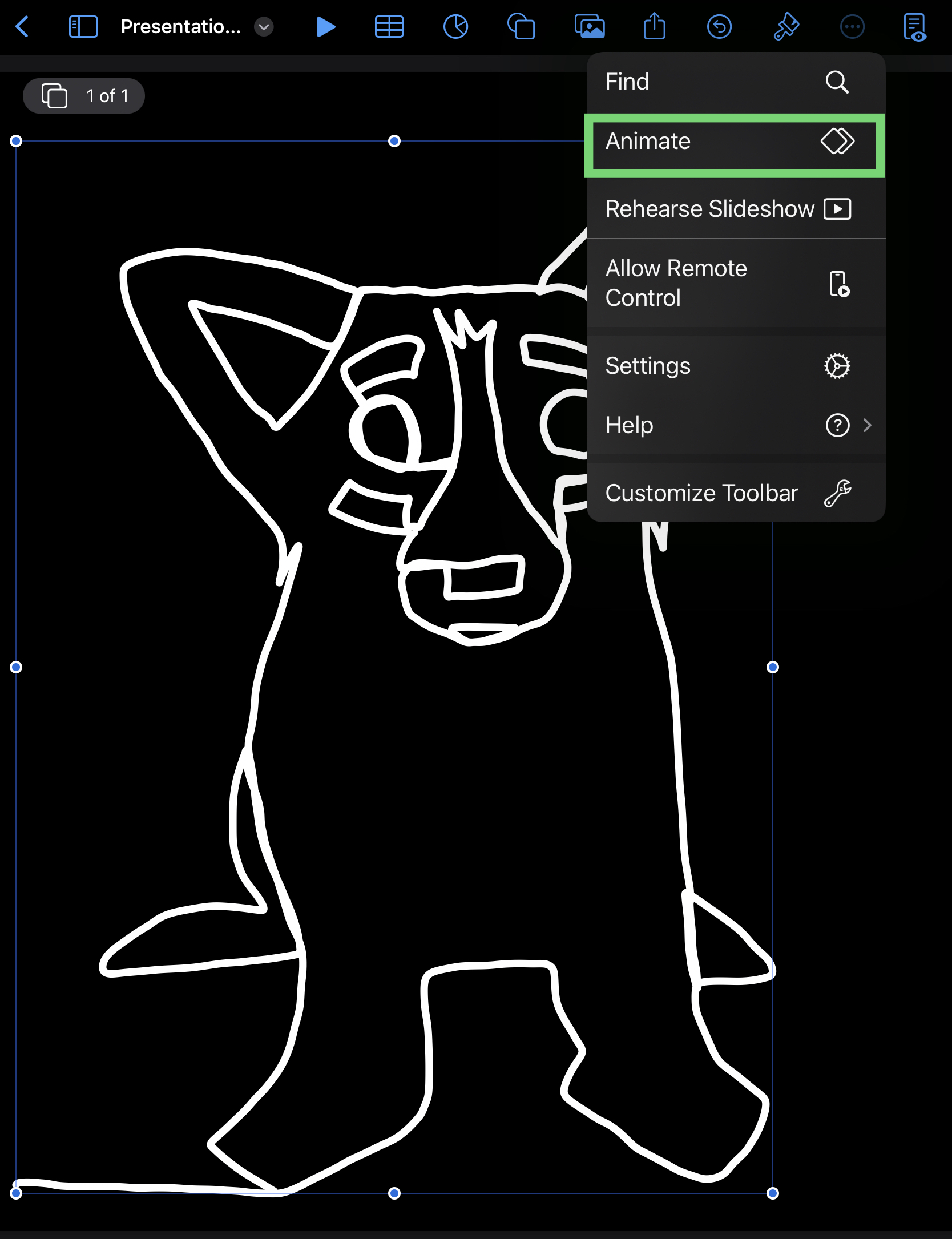 Select Animate in Keynote settings