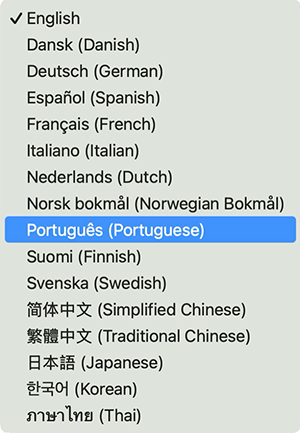 The pulldown menu of all languages available in the post editor