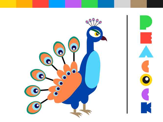 A peacock made with shapes using Keynote for iPad.