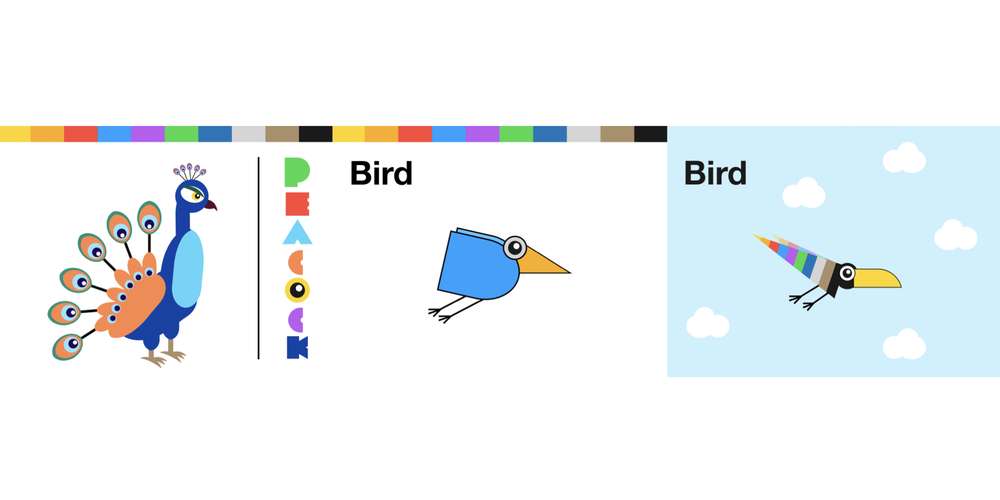 Three birds created with shapes using Keynote for iPad.