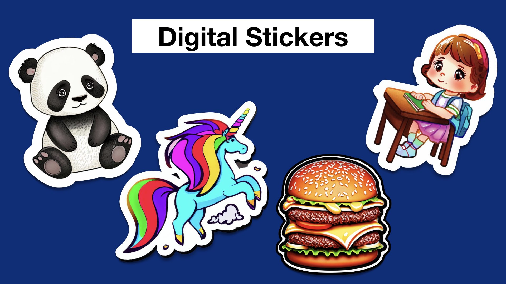 Examples of digital stickers created with AI Art Generators