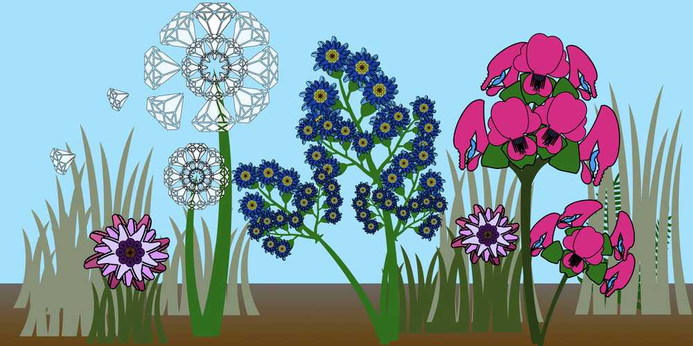 Field with various plants - made from shapes.