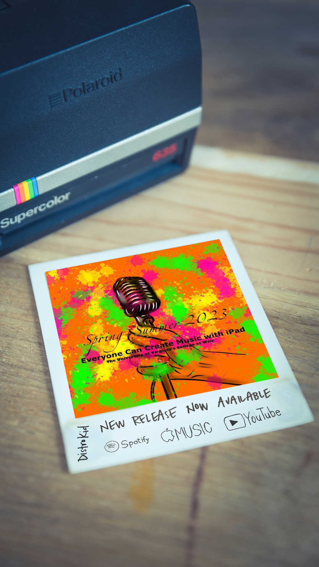 Polaroid photo of the Spring+Summer 2023 Everyone Can Create Music With iPad Album cover.