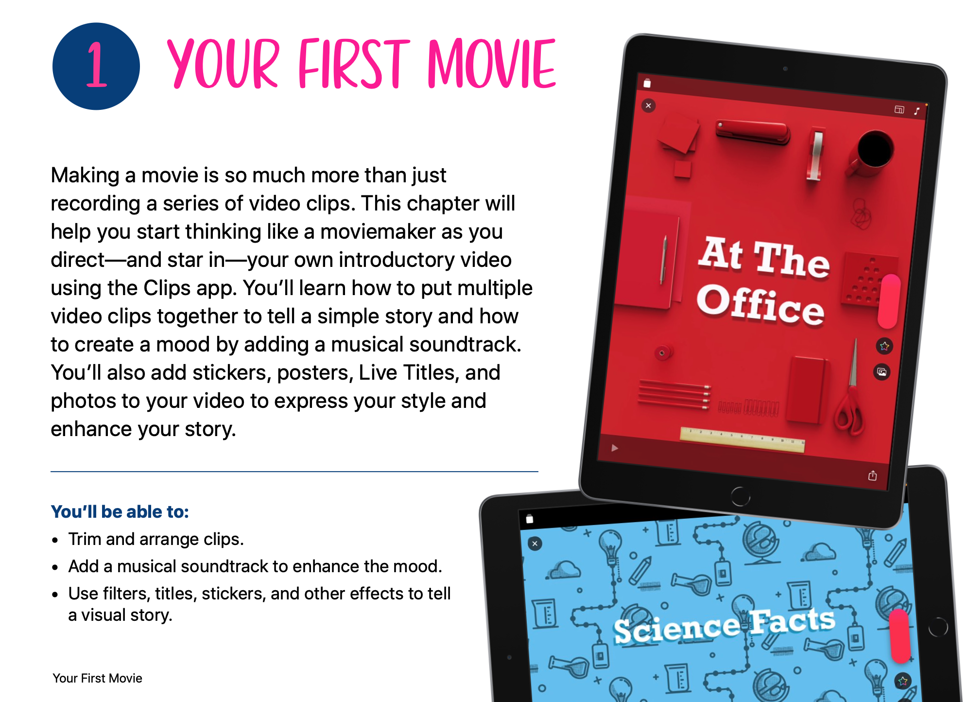 Screenshot of the first page of the Your First Movie unit from the Everyone Can Create Video Book
