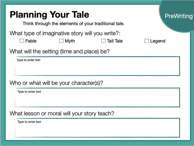 Screenshot of prewriting slide with guiding questions. 