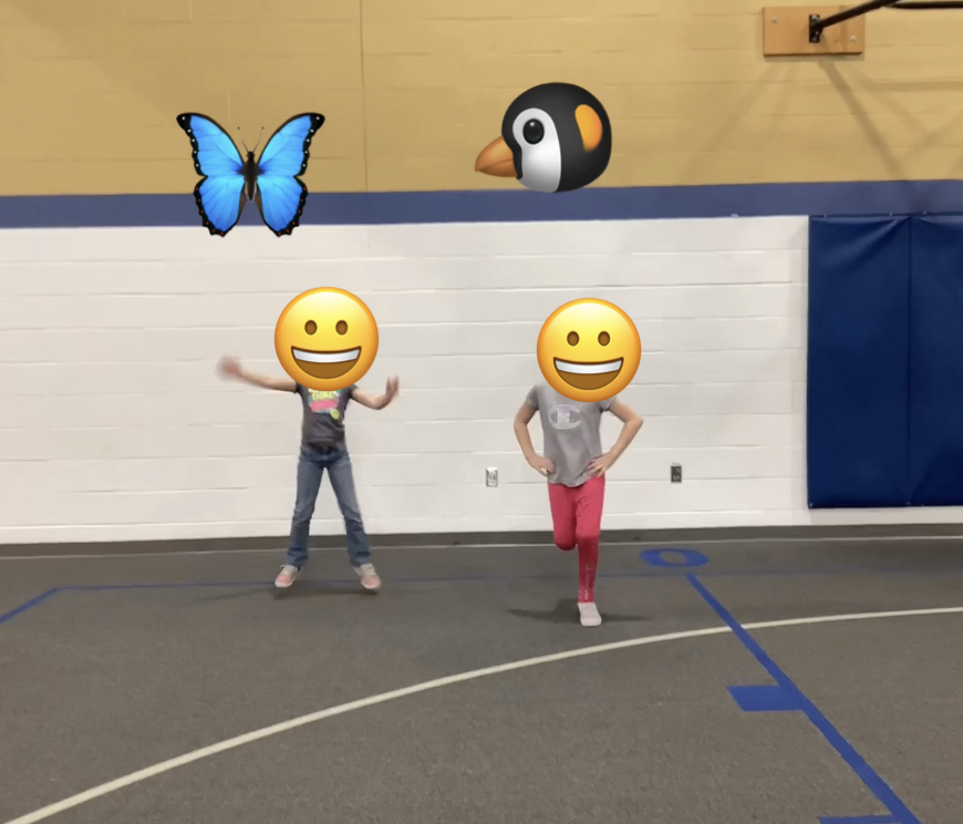Butterfly emoji = jumping jacks  penguin = butt kicks