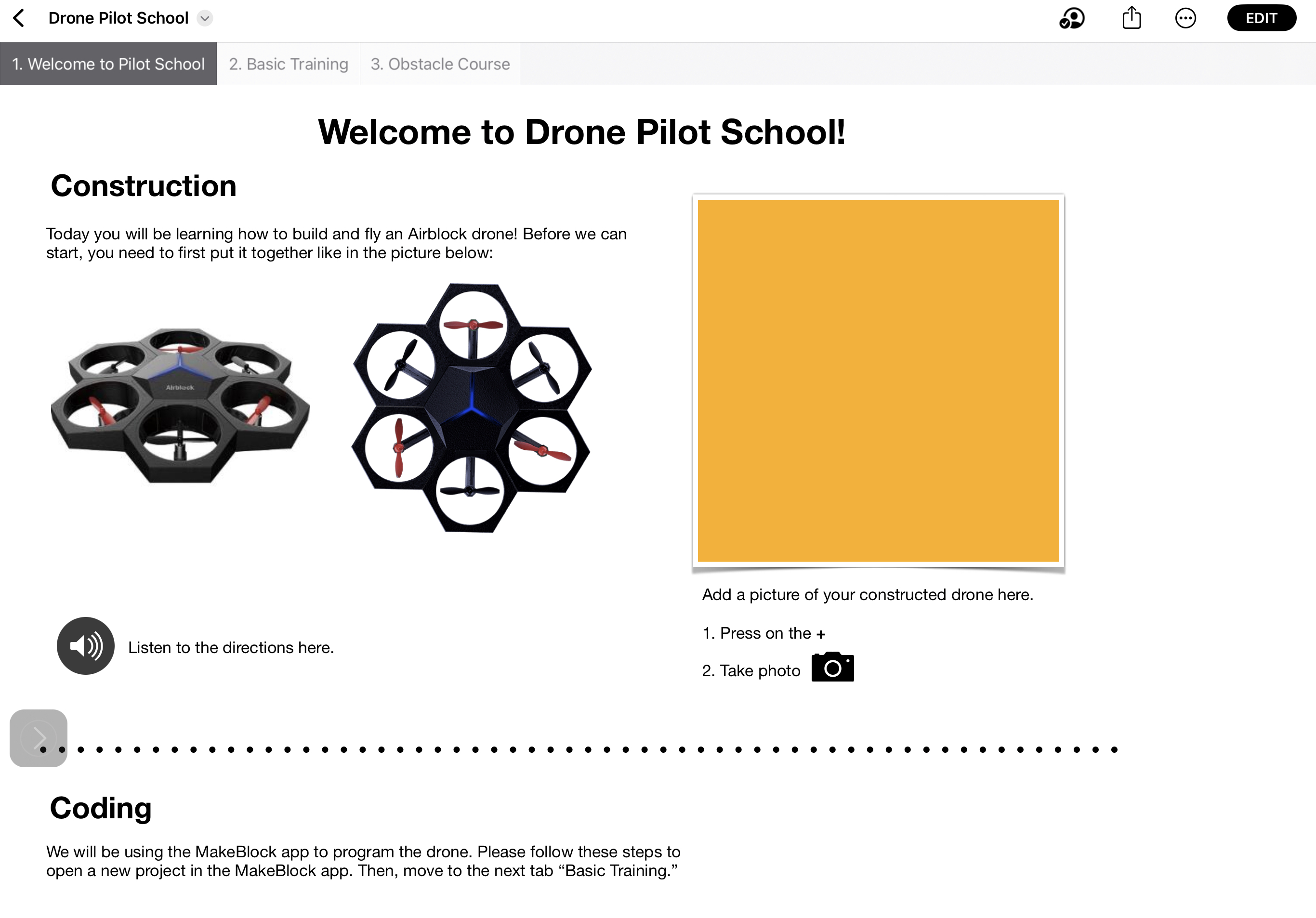 Image of first activity in drone pilot school 