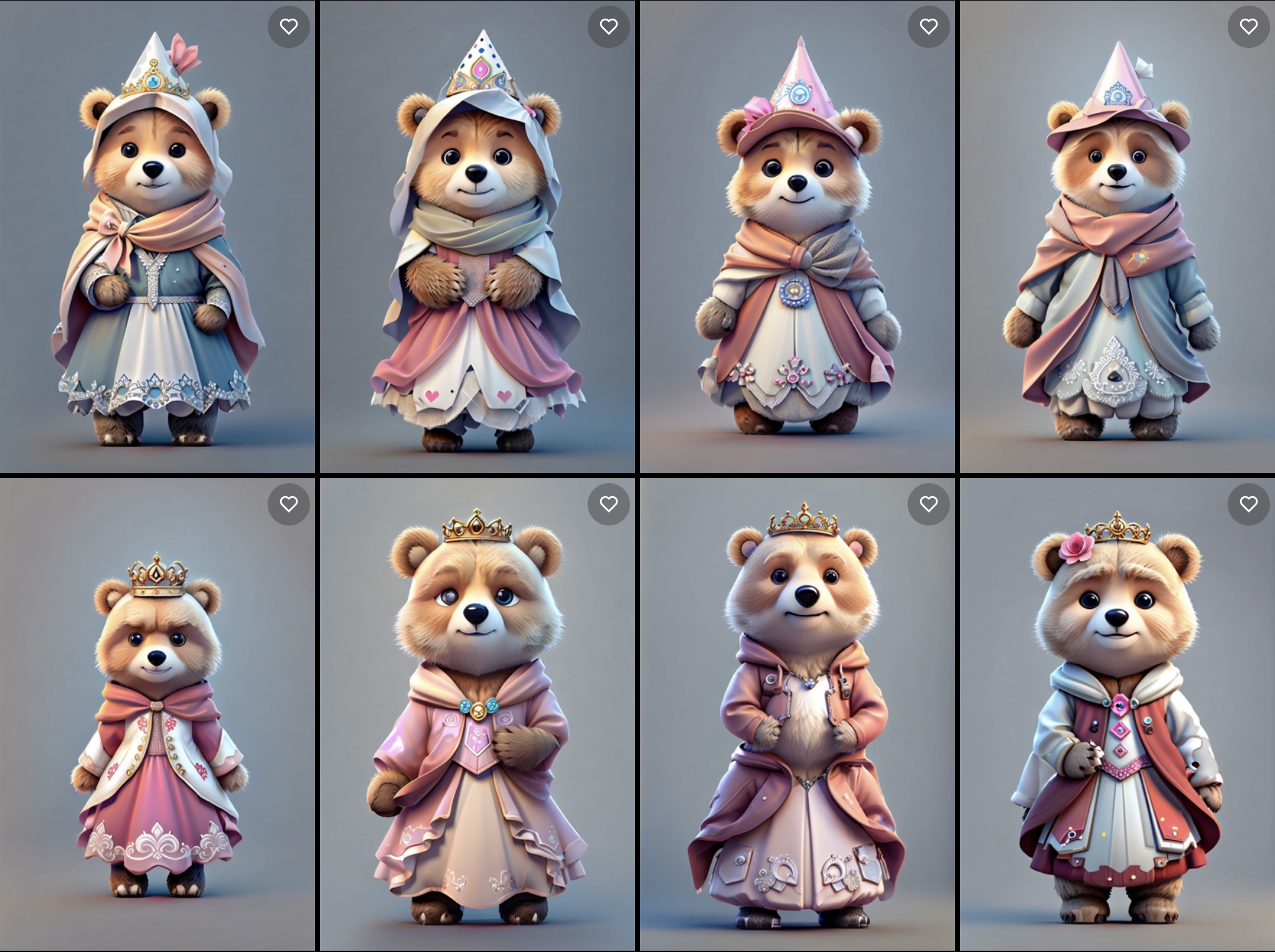 AI generated images of a bear character in a princess costume