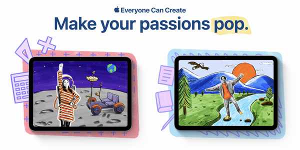 A header image for the 'Make your passions pop' lesson idea featuring two iPads displaying colorful examples.