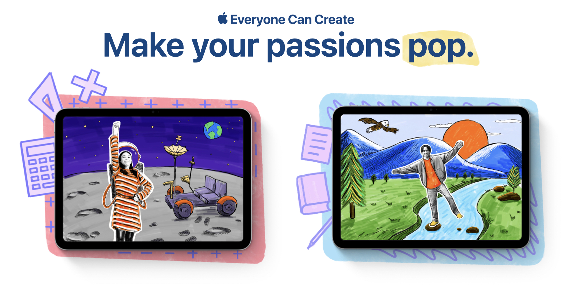 A header image for the Everyone Can Create activity 'Make your passions pop.' featuring iPads containing student pop art. 