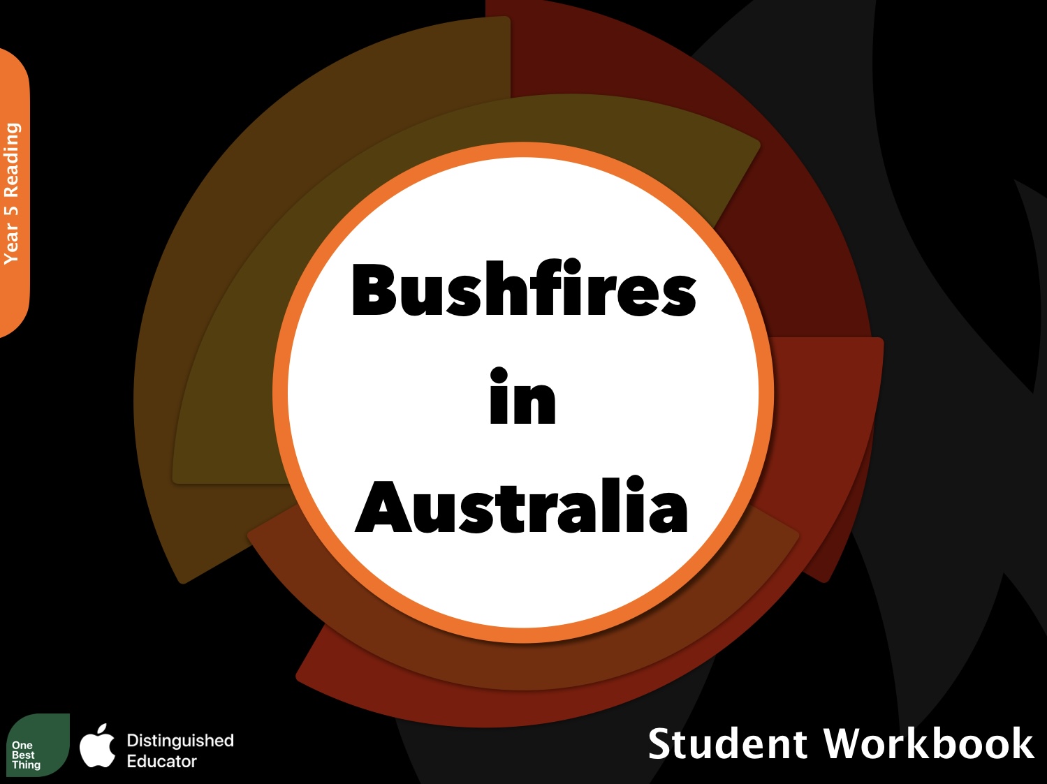 Cover Page for Student Digital Workbook in the Pages app. Titled Bushfires in Australia, Student Workbook