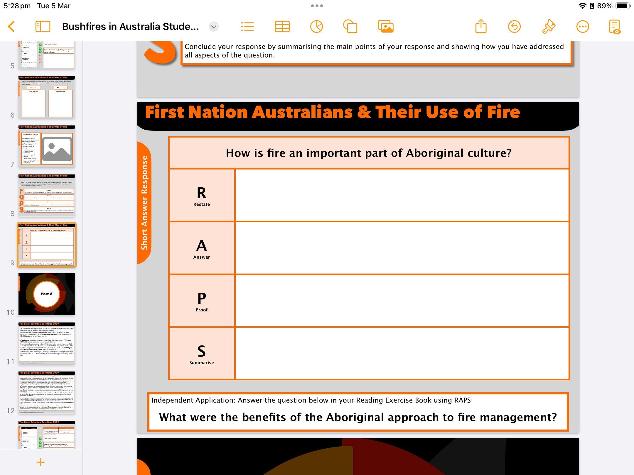 Another example of an activity page from the workbook. This time a template for short answer responses.