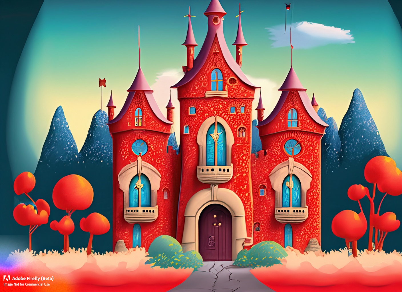 illustration of a castle/school created with Adobe Firefly