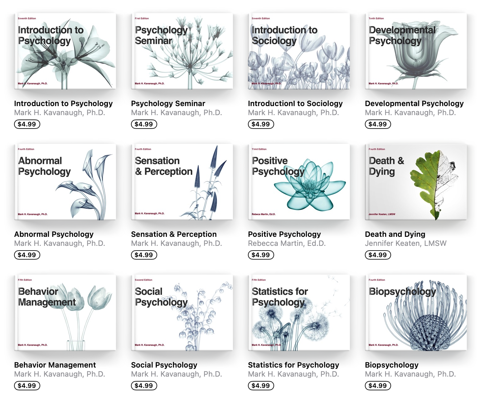 screen shot of all the course books as they appear on the Apple Bookstore.