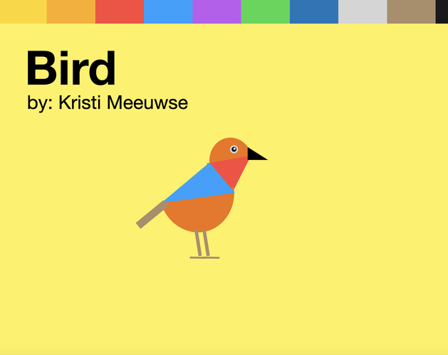 A small bird created with shapes on a yellow background