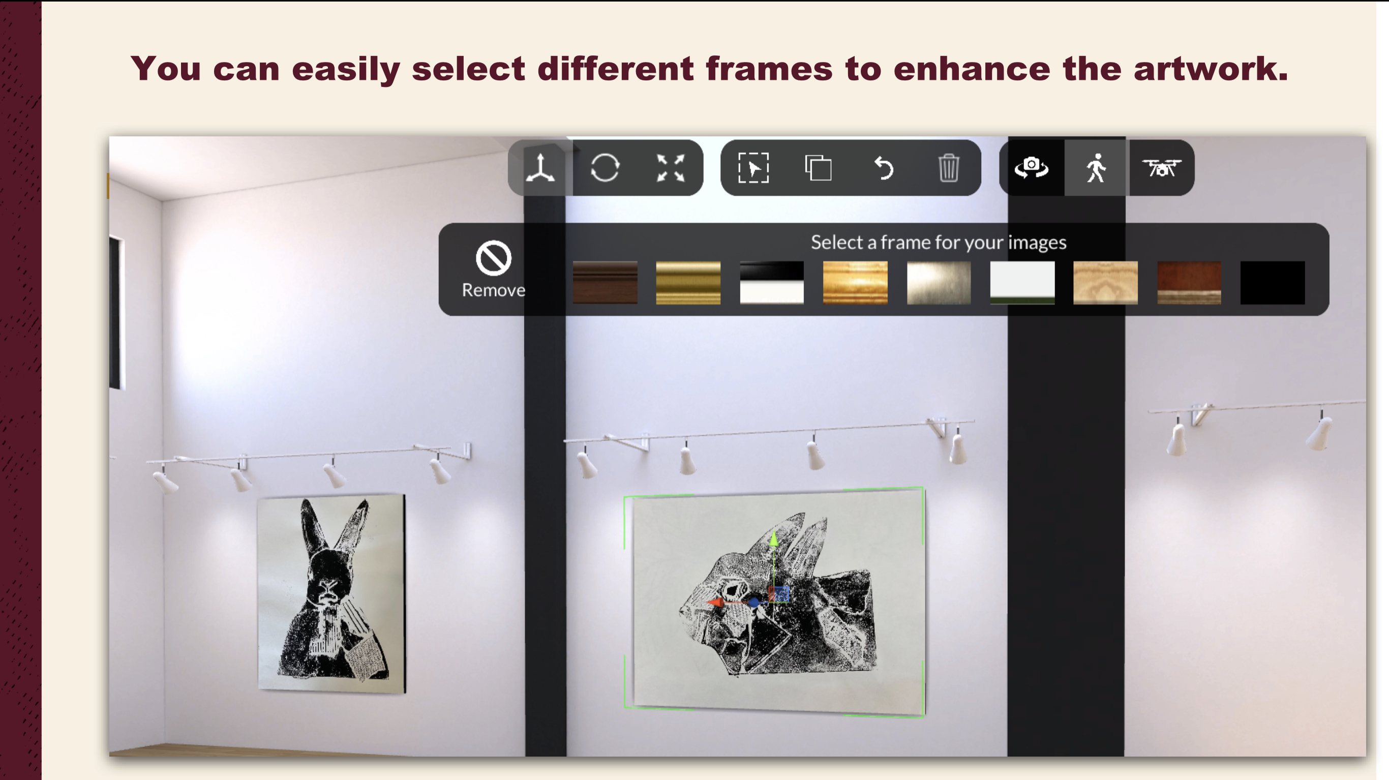 Different framing options available for the art pieces. 
