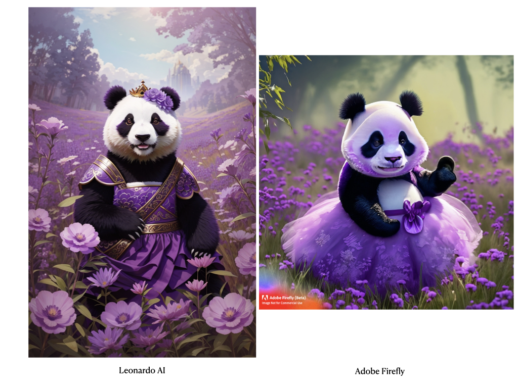 a side by side comparison of Leonardo AI and Adobe Firefly AI generated images