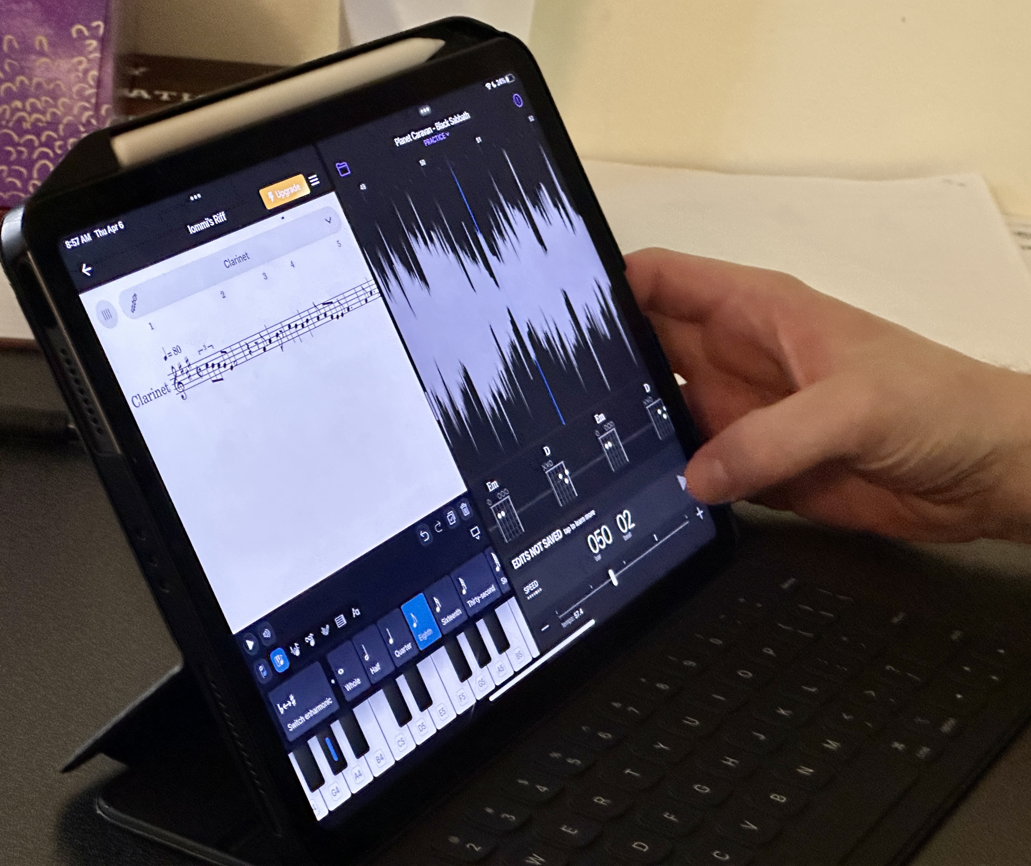 iPad using Split Screen to access music apps (Capo and Flat.io)
