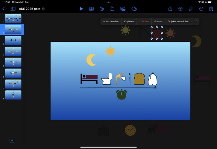 You see a Slide of the keynote and it shows the morning routine in shapes.
