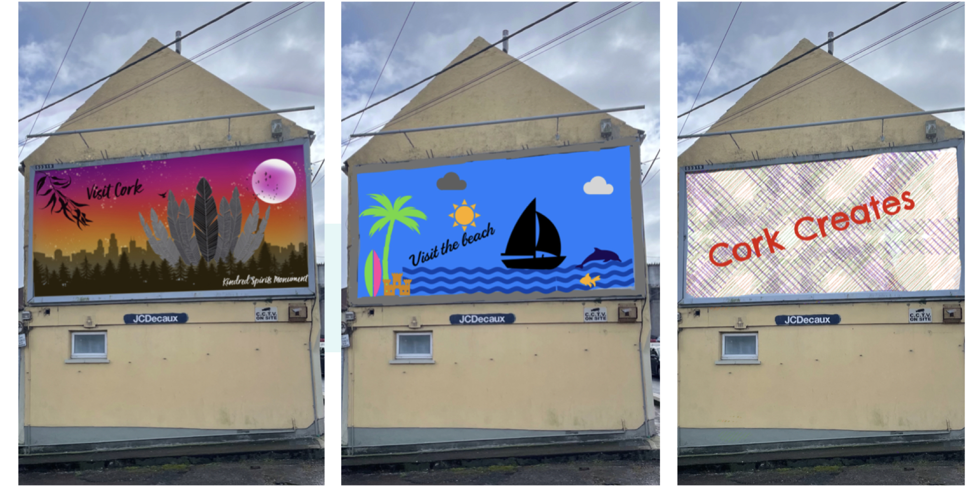 3 street murals capturing local tourism, created with Procreate, Keynote and Sketches School.