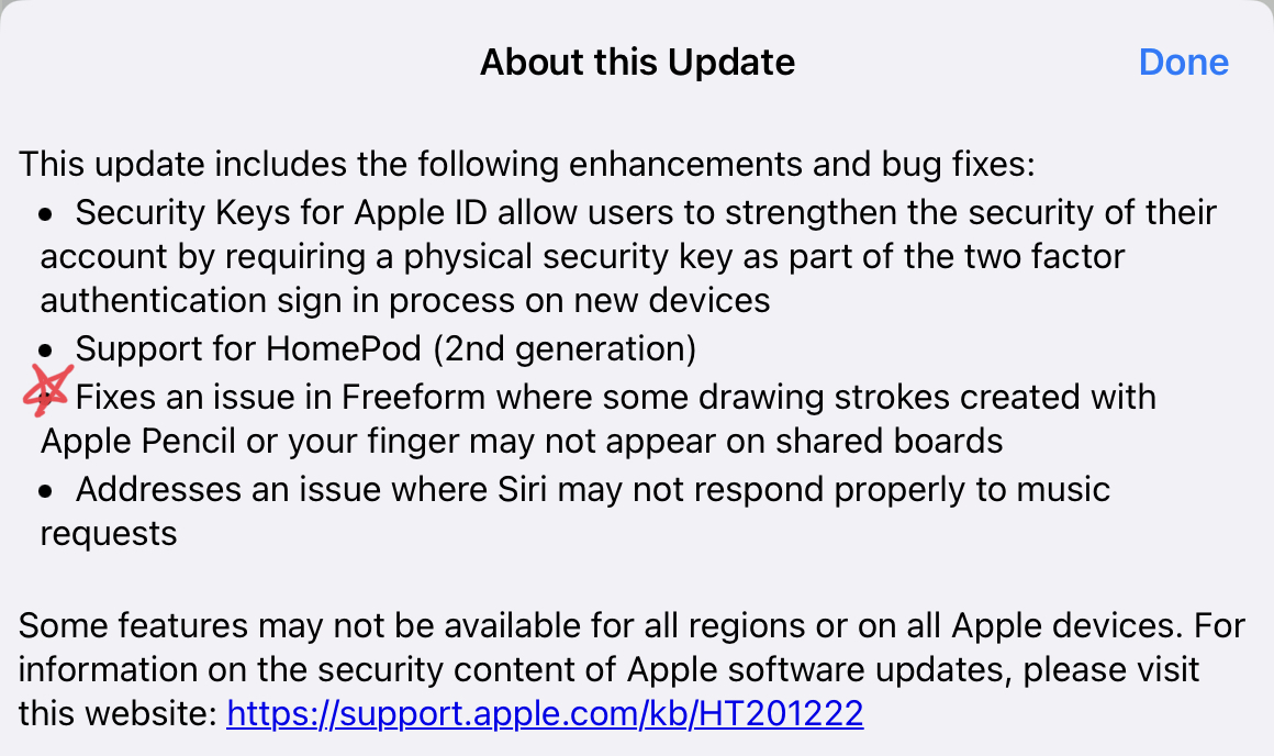 Update notes from Apple 