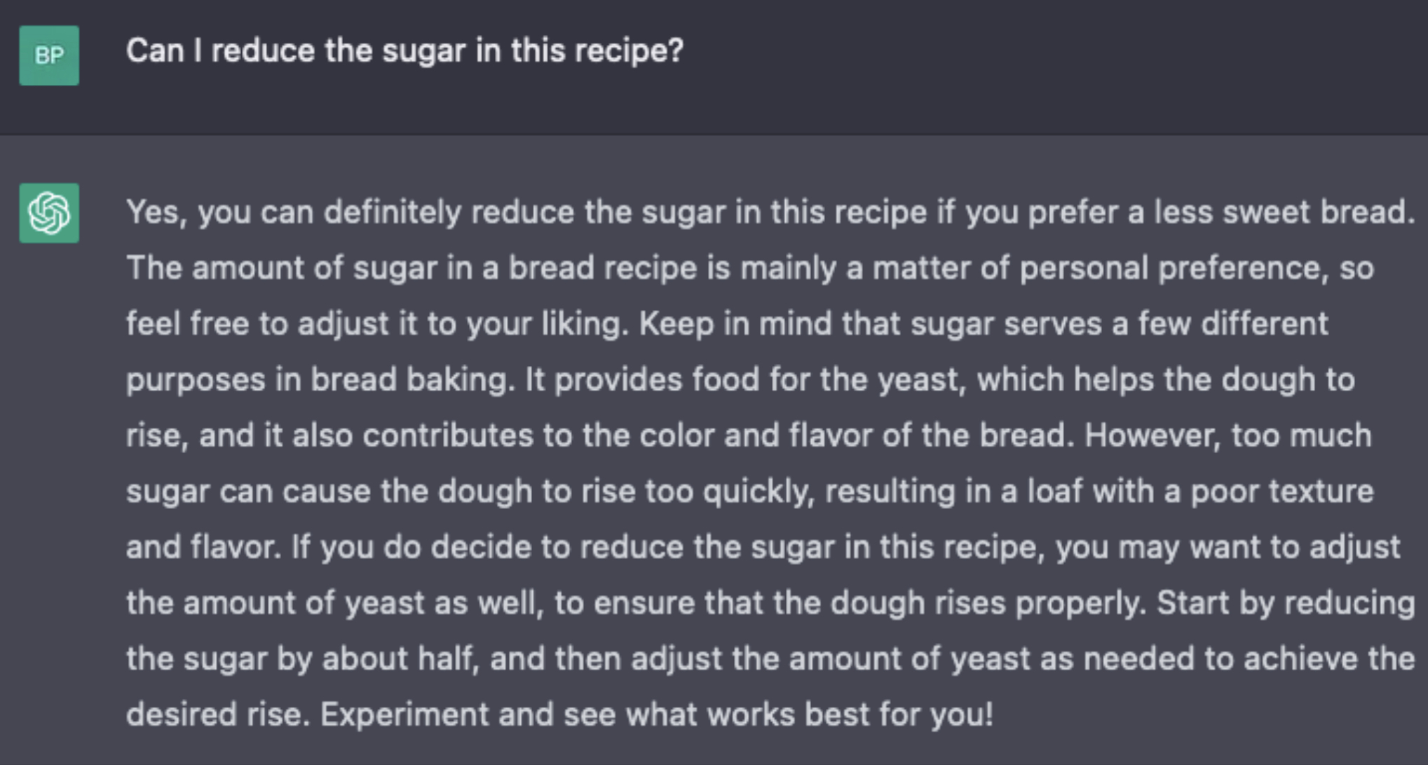 Response on whether I can reduce the sugar in this recipe