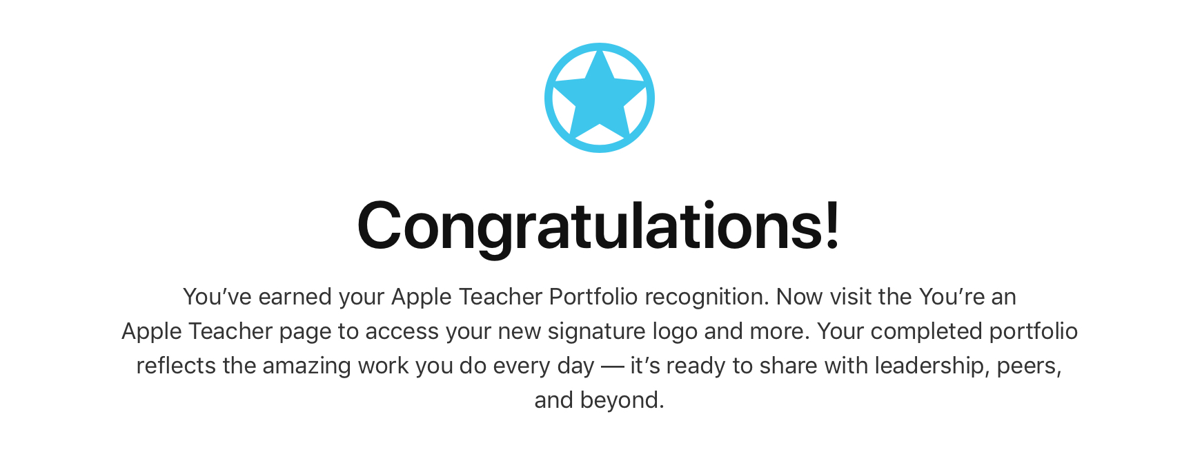 Congratulations! You've earned your Apple Teacher Portfolio recognition.