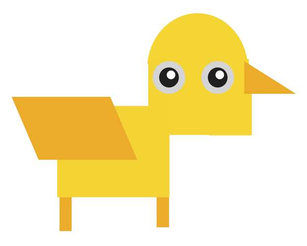 A bright yellow bird make out of geometric shapes in Keynote.