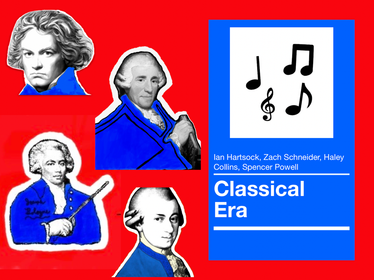 Cover to the Classical textbook featuring images of four composers created with the pop art activity.