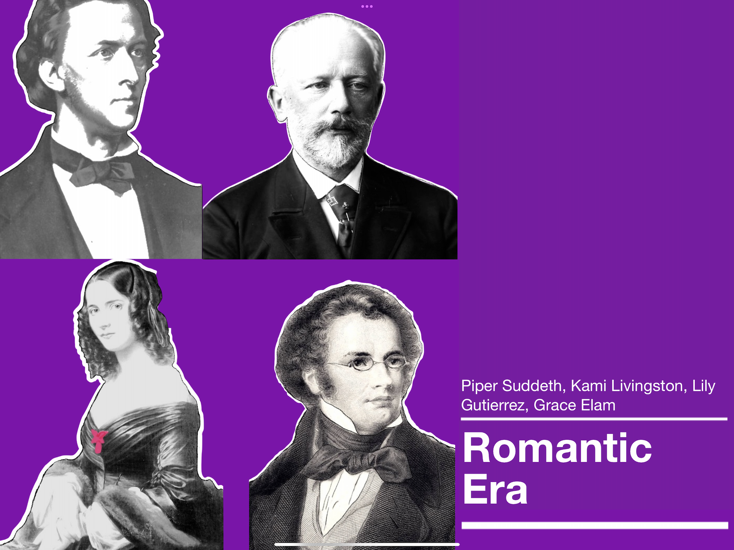 Cover to the Romatic textbook featuring images of four composers created with the pop art activity.
