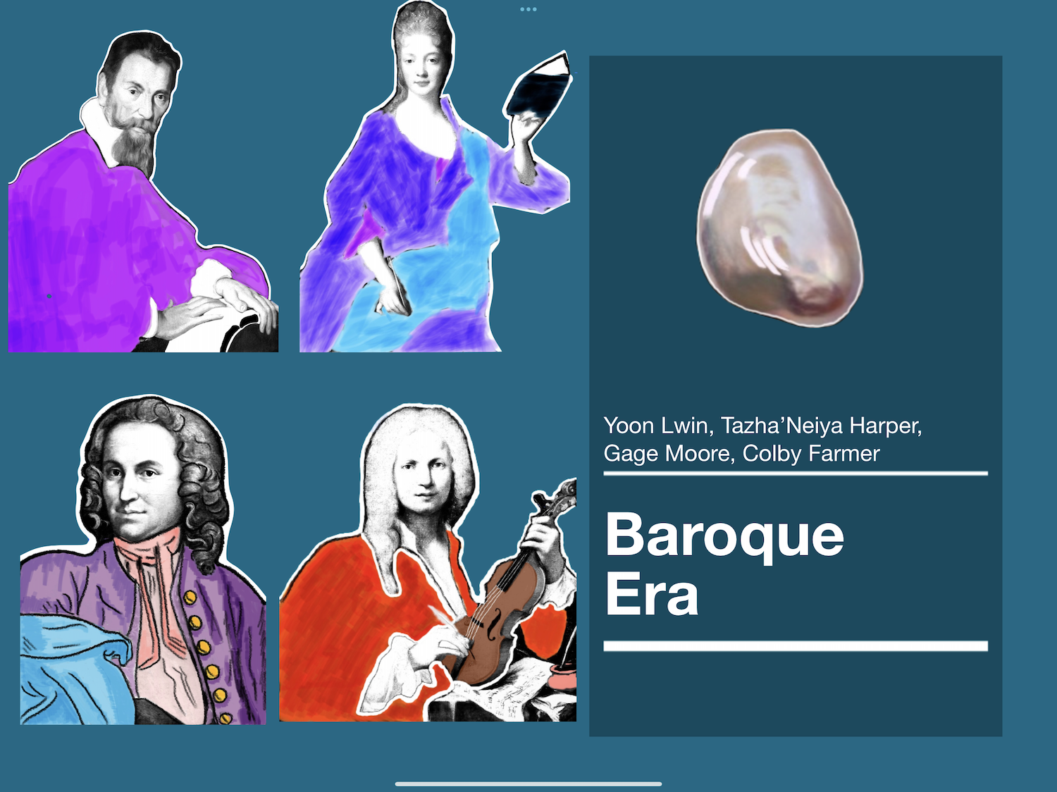 Cover to the Baroque textbook featuring images of four composers created with the pop art activity.