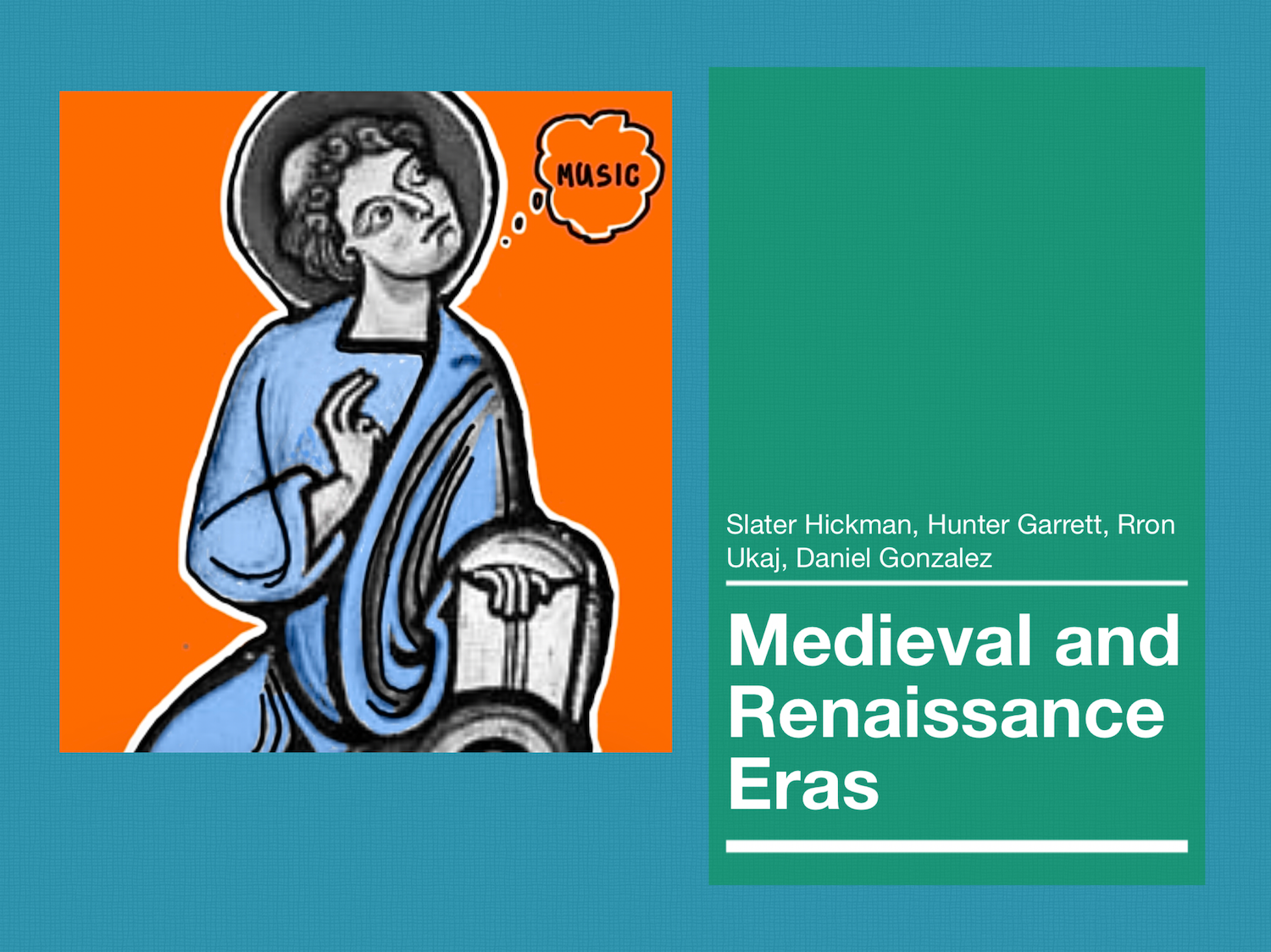 Cover to the Medieval and Renaissance textbook featuring an image of a composer created with the pop art activity.