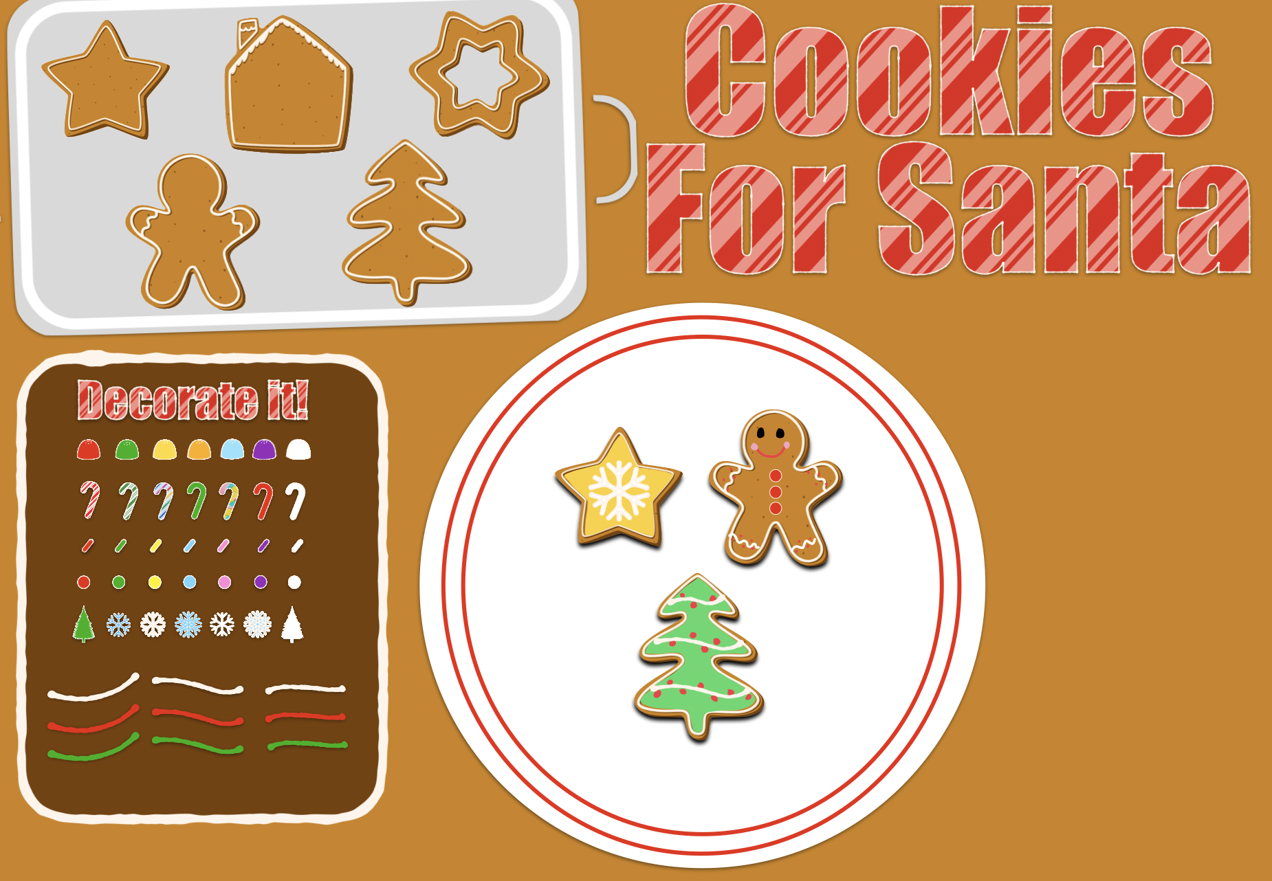 Numbers document showing a silver tray of cookies, a plate of decorated Christmas cookies and the words "Cookies for Santa". 