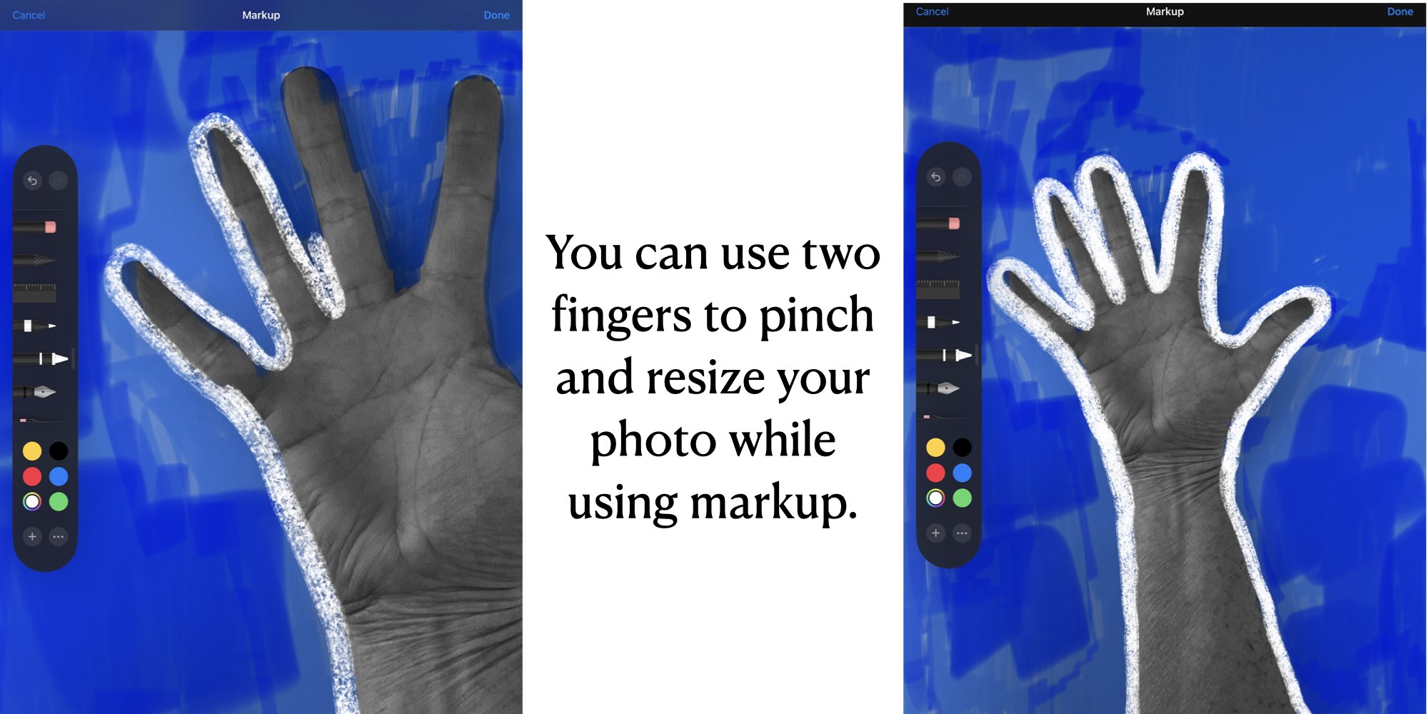 photo of how to use the crayon tool to outline the monotone hand in the photo to make it pop.