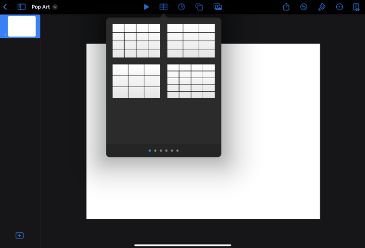 Adding a table in a Keynote file 