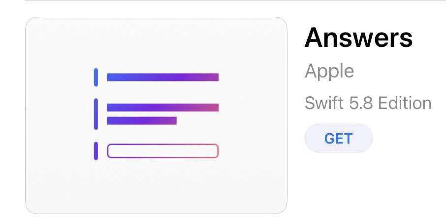 An image showing the Answers book in Swift Playgrounds