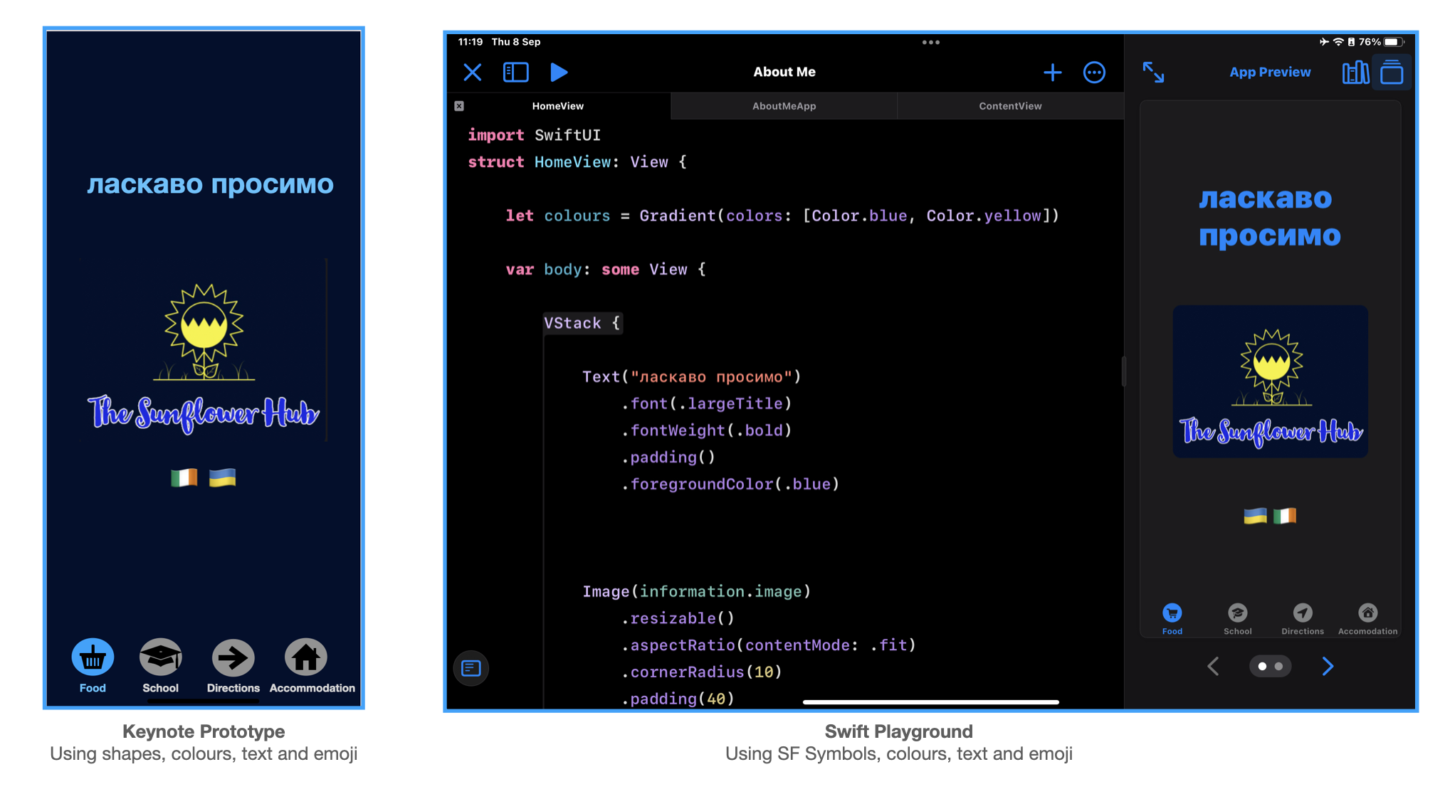 Screenshot comparing a keynote app prototype to a Swift UI prototype