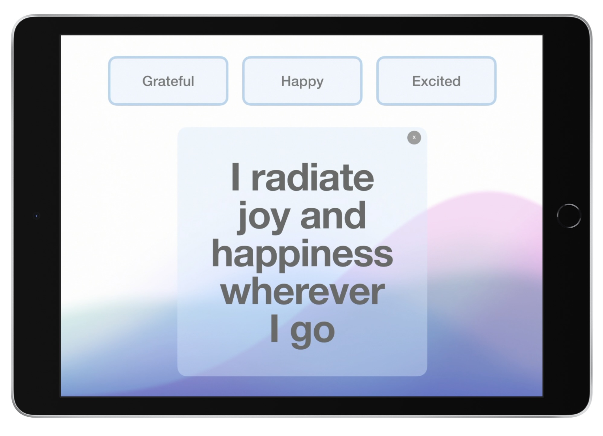 Image of a simple app designed in Keynote that shows affirmations.
