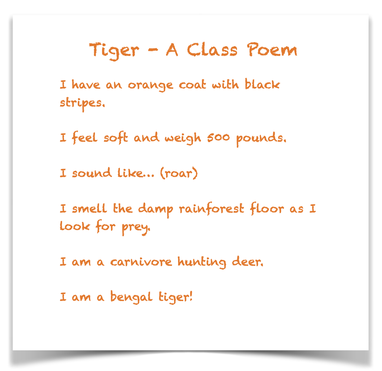 An example of a class poem about a tiger.