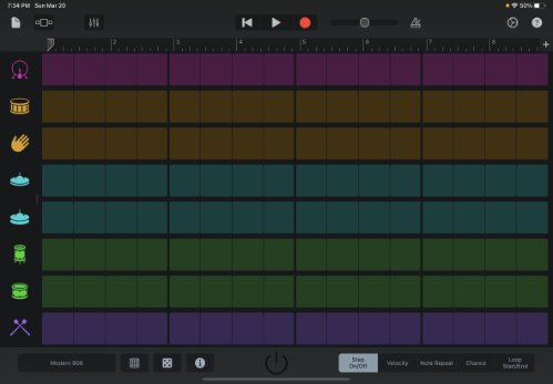 Blank beat sequencer page.  Showing 8 rows of instruments, and 16 columns of possible beats.