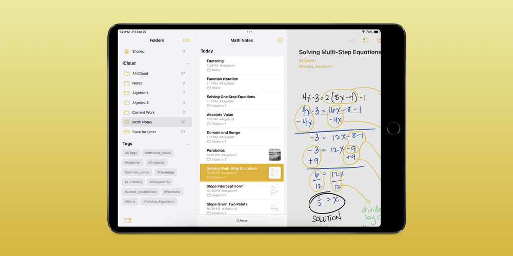 iPad with screenshot of Notes with Tags and Smart Folders