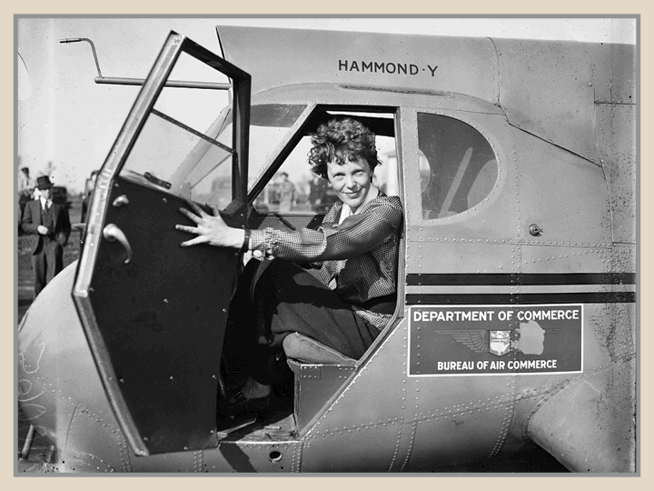Amelia Earhart in airplane - Library of Congress