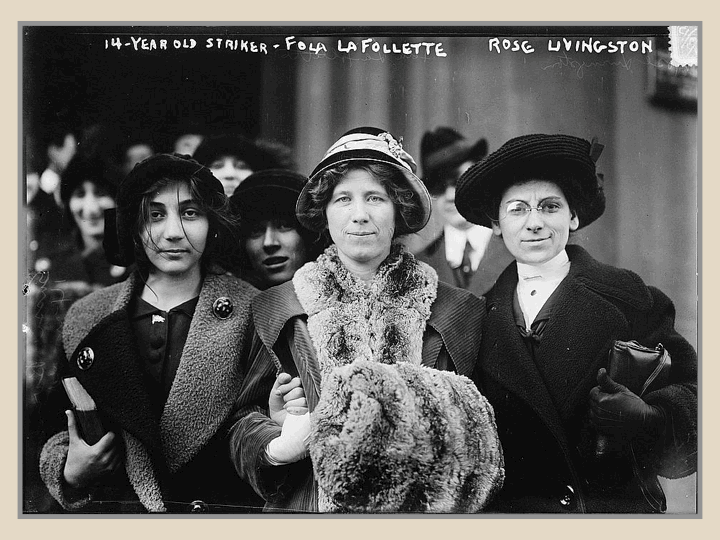 Postcard that shows 14-yr. old striker, Fola La Follette, and Rose Livingston - Library of Congress 1913
