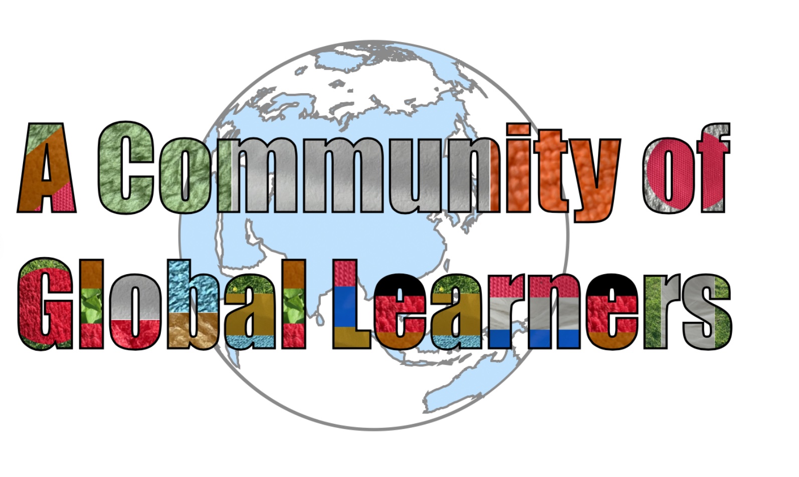 Graphic showing the final project. The words "A community of global learners' filled with photos representing country flags. 